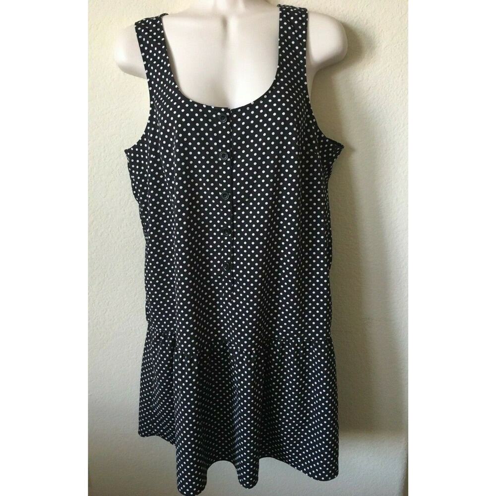 American Eagle Outfitters AEO Black Polka Dot Sleeveless Drop Waist Dress M